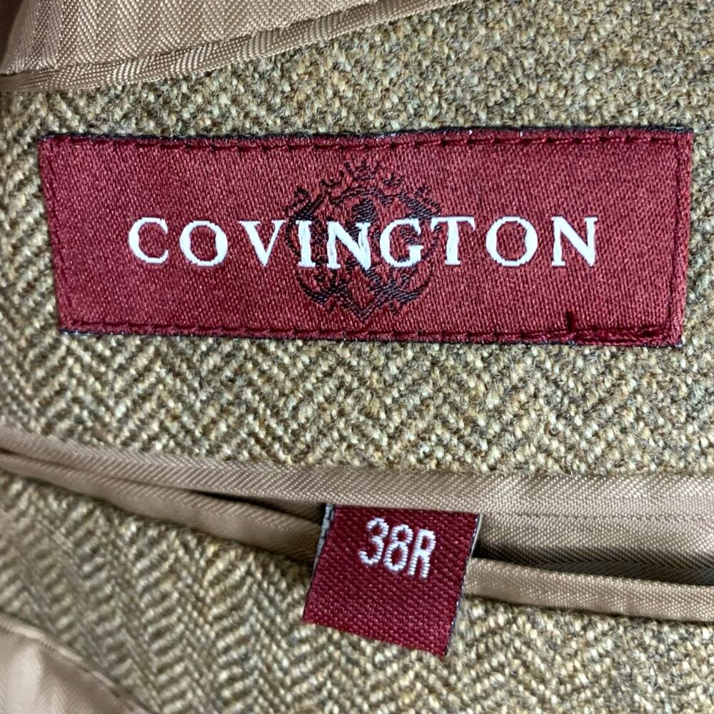 COVINGTON Men's 38 Reg 100% Wool Herringbone Tan Blazer Fully Lined - Picture 13 of 15